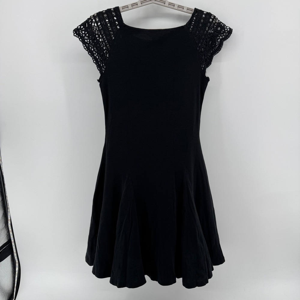 Lauren Ralph Lauren Black‎ Crochet Lace Sleeve Fit & Flare Cotton Dress Small